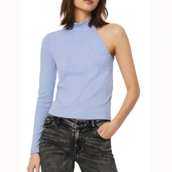 Vero Moda Sadie LongSleeve Asymmetrical One Shoulder Ribbed Top in Hydrangea, XS - Picture 1 of 6